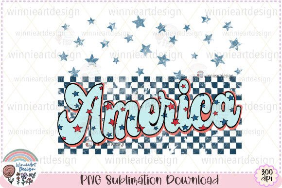 America Vibes Retro Checkered Stars PNG Graphics