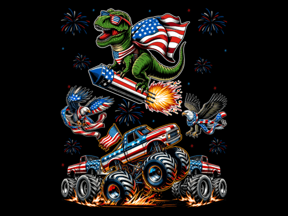 T Rex Dinosaur Monster Truck 4th of July Graphics