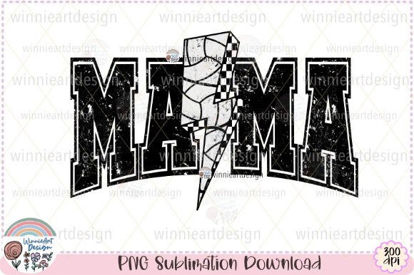 Volleyball Mama Lightning Bolt Retro PNG Graphics